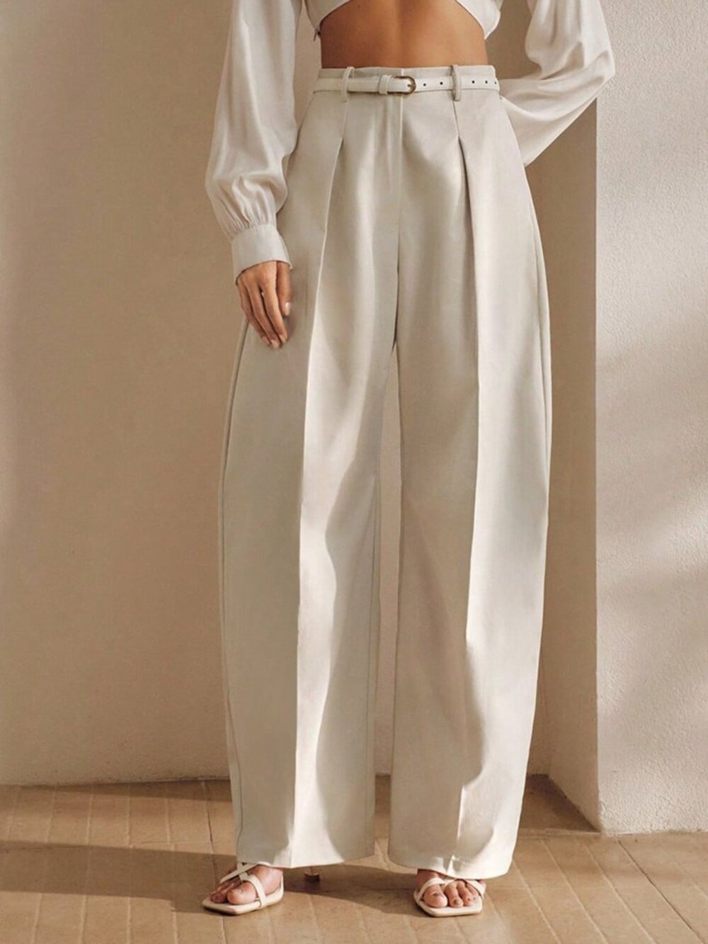 Apricot Casual Women's Pleated High Waist Pocket Wide Leg Suit Trousers - Picture 1 of 6
